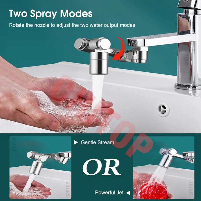 New 1080 Degree Rotatable Extension Faucet Sprayer Head Universal Bathroom Tap Extend Adapter Aerator 2 Modes Faucet Extender