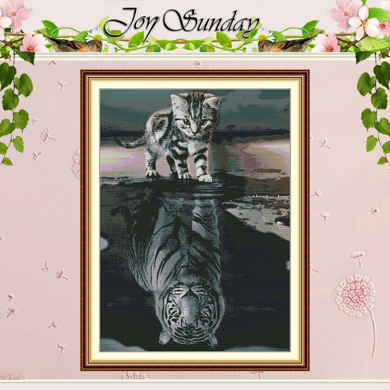 Cat in Water Change Tiger Patterns Counted Cross Stitch Set DIY 11CT 14CT 16CT Stamped Cross-stitch Kit Embroidery Needlework