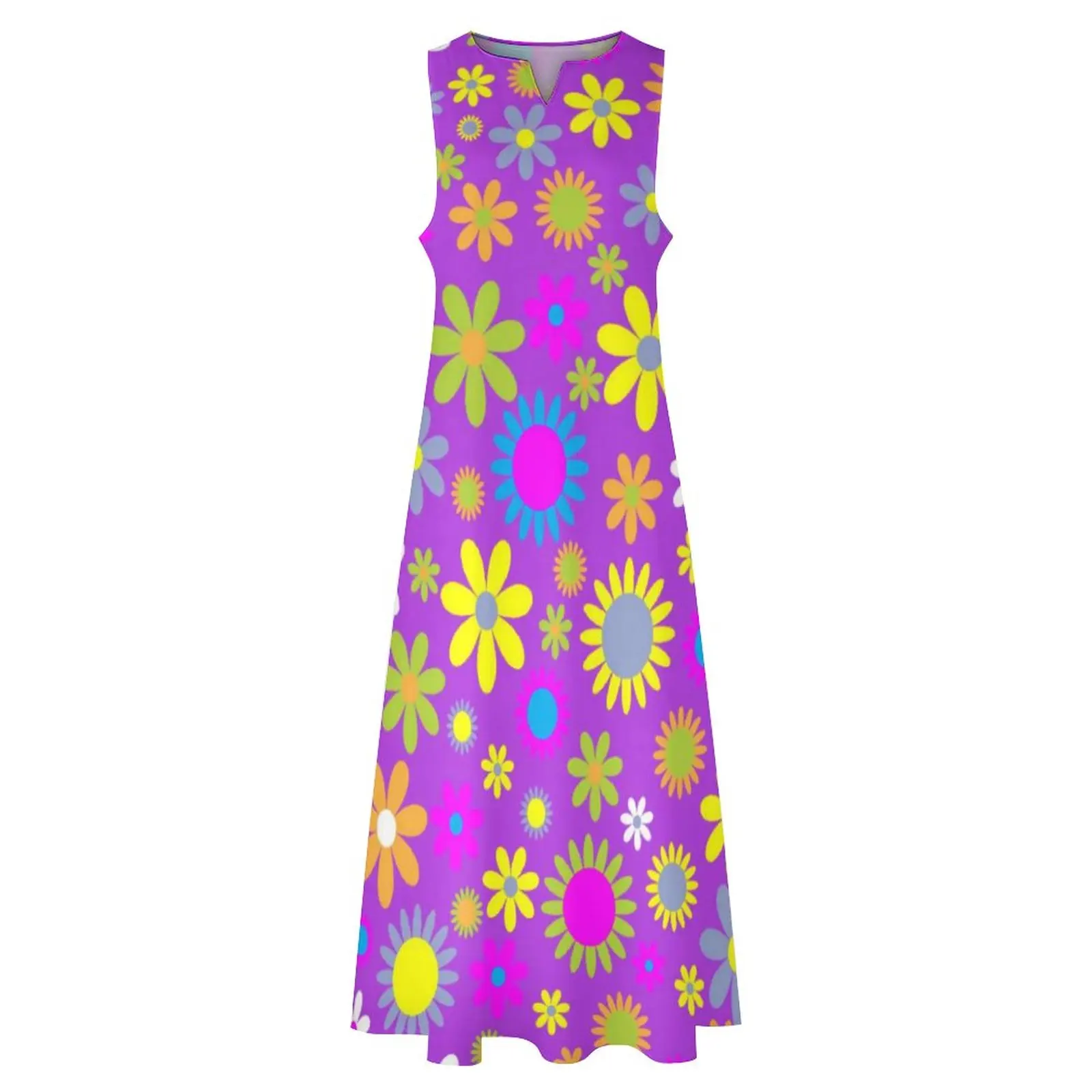 Rsychedelic Flower Power Robe Rétro 60s Impression Moderne Robe Maxi Femmes Motif Décontracté Robes Longues Esthétique Grande Taille Robe