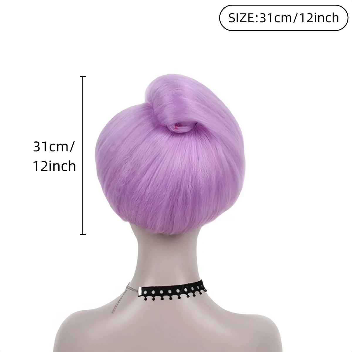 Light Purple Fluffy Round Top Bun Back Knot Wig Smooth Silky Glossy Neat Bangs Vintage Retro Fashion Synthetic Wig image 6