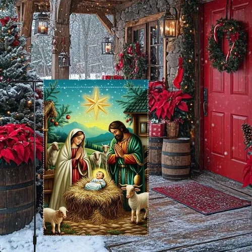 Nativity Scene Garden Flag 12x18 Inch Double Sided Burlap Christmas Outdoor D... RRM IIX SSL