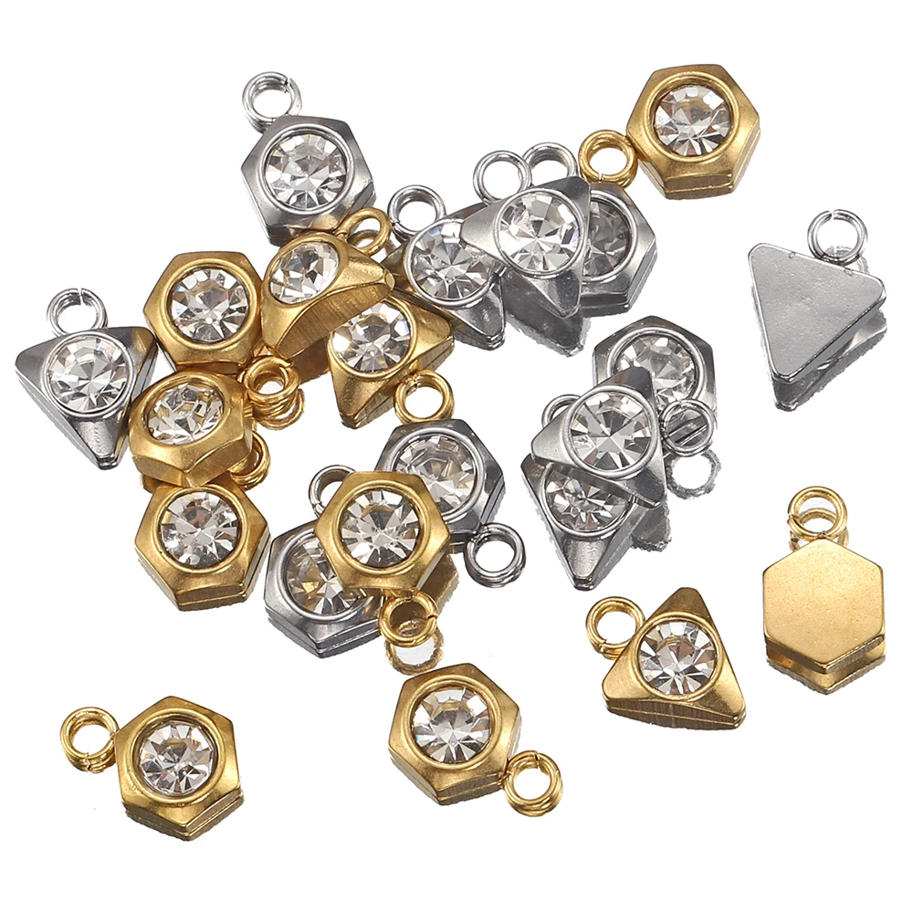 Pendentif en cristal en acier inoxydable, breloques en forme de triangles dorés avec perles en biscuits pour bijoux, accessoires de bricolage exécutifs, 20 pièces