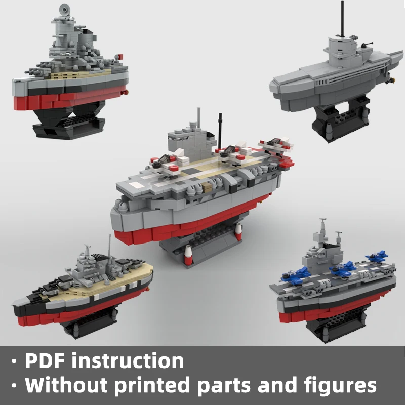 

miniature WWII battleship aircraft carrier bricks WW2 submarine blocks military ship U-boat warship vessel moc unique display