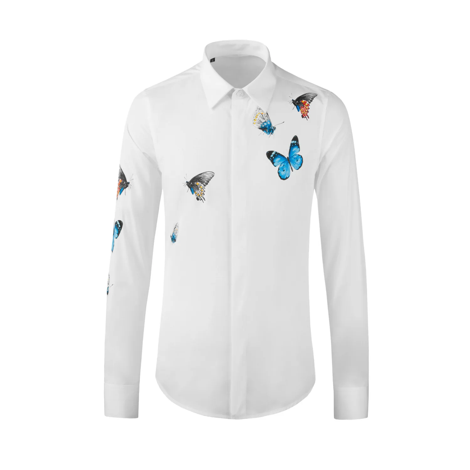 

Plus Size Spring New Butterfly Men's Shirt Long Sleeve Printed Shirt Slim Fit Work Office Top Shirt M-4xl Black White Wholesale