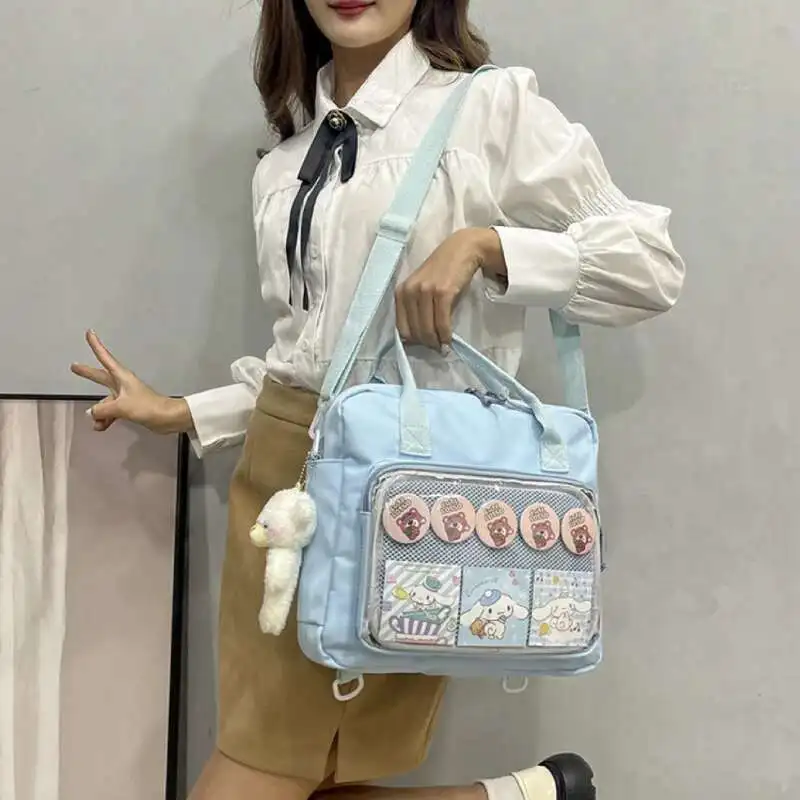 Y2K Women Ita Backpacks Fashion DIY Badge Knapsack Cute Girl Transparent Pocket Casual Nylon Shoulder Bag Crossbody Bag Handbags