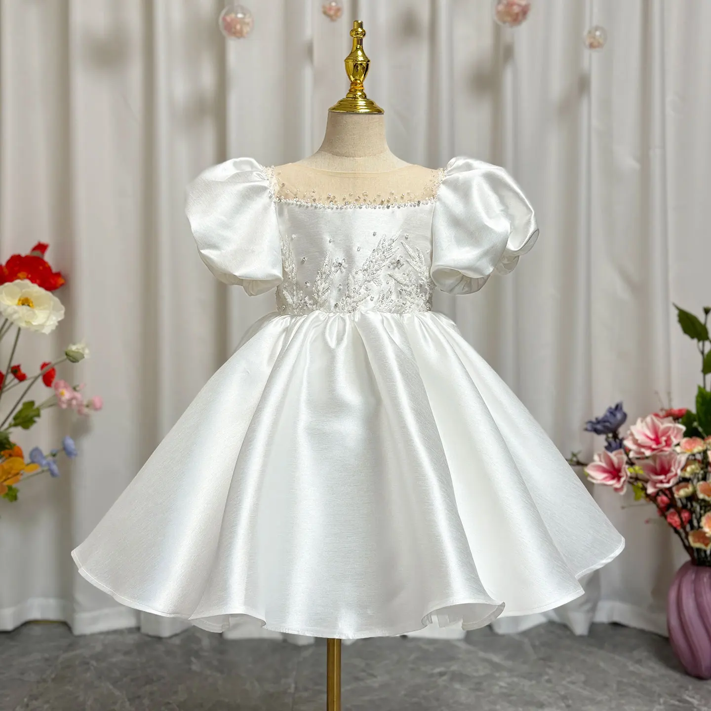 Jill Wish J256 Elegant White Girl Dress Sequined Beading Princess Gown for Kids Wedding Birthday First Communion Party 2025