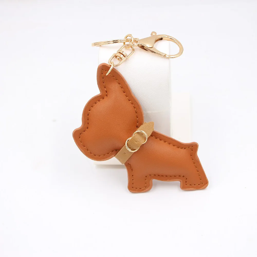 Fashion PU Faux Leather Luxury Fighting Dog Pet Keychain Bag Charm Pendant Dog Leather Key Chain