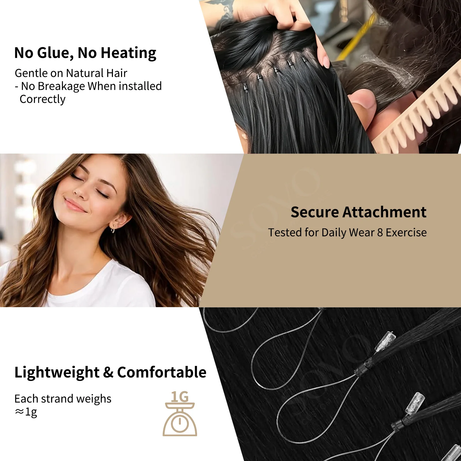 Micro Loop Hair Extensions 100% Human Hair Jet Black 18 Inch 50g 50 Strands Micro bead Strand Hair Extensions Natural Black view 2