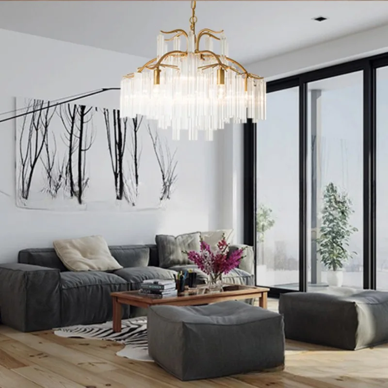 American style rural iron art living room restaurant villa hotel simple American style light luxury crystal strip chandelier