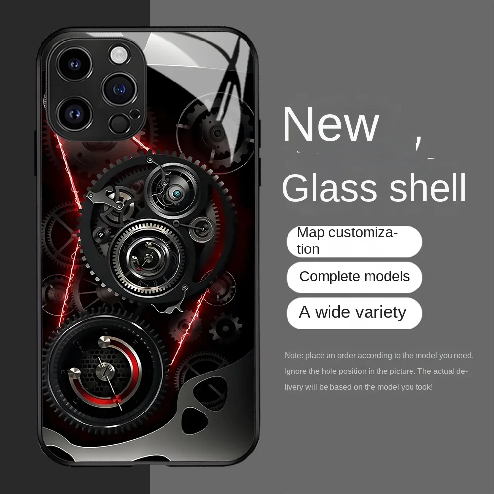 Mechanical wind device mobile phone case iphone1213 14 15promax mobile phone case high ground glass mobile phone case wholesale