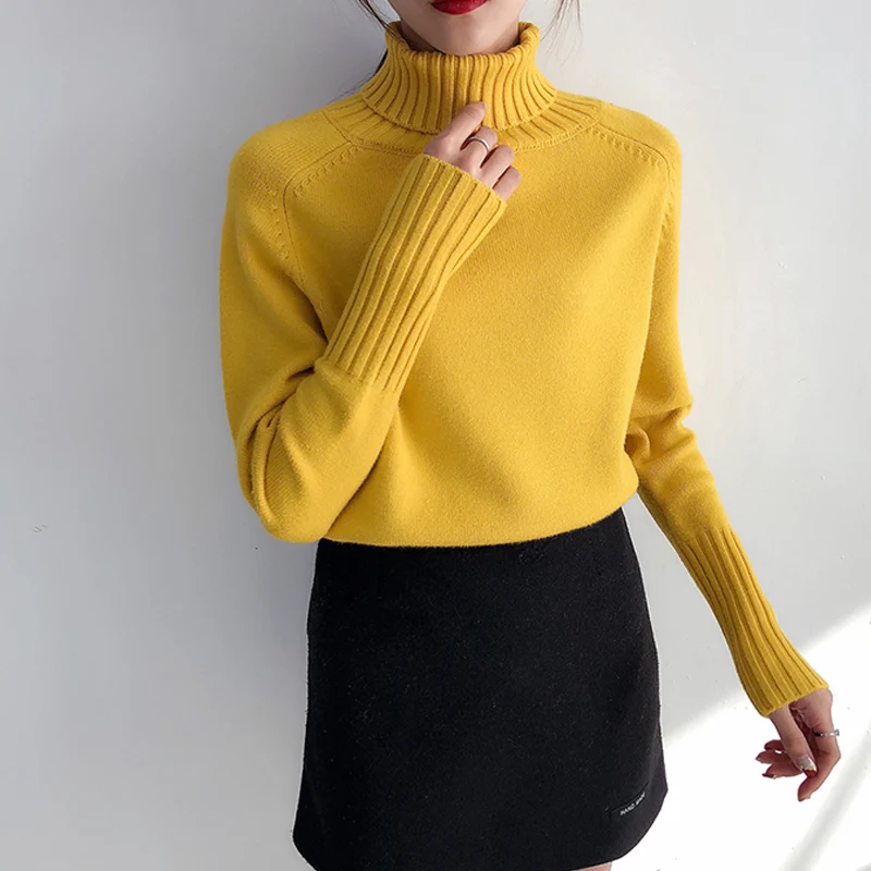 OHRYIYIE Autumn Winter Women Knitted Turtleneck Sweater Casual Soft Jumper Slim Cashmere Elasticity Pullovers Tops Female