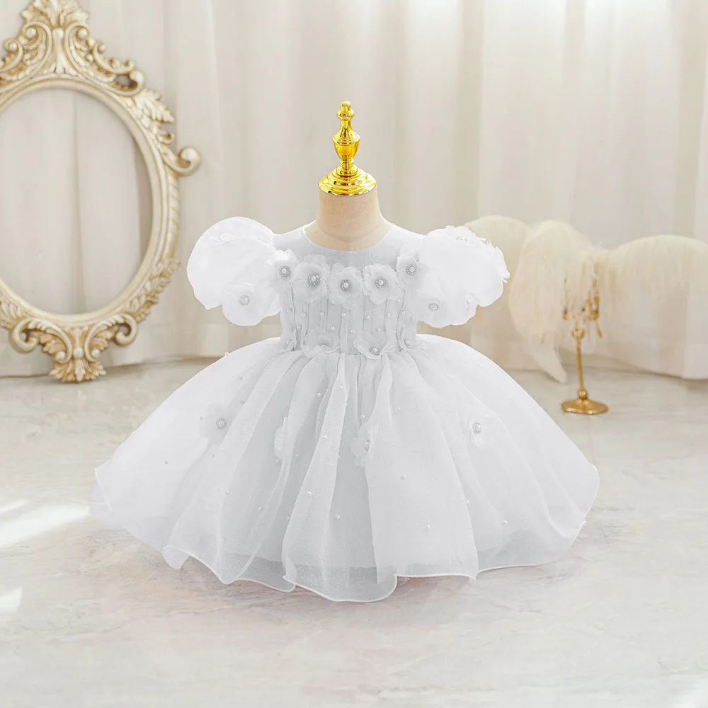 女の赤ちゃんプリンセスドレスパフスリーブ-3d-花柄チュール洗礼ガウン幼児誕生日パーティースカート結婚式フォーマルドレス-1-4y