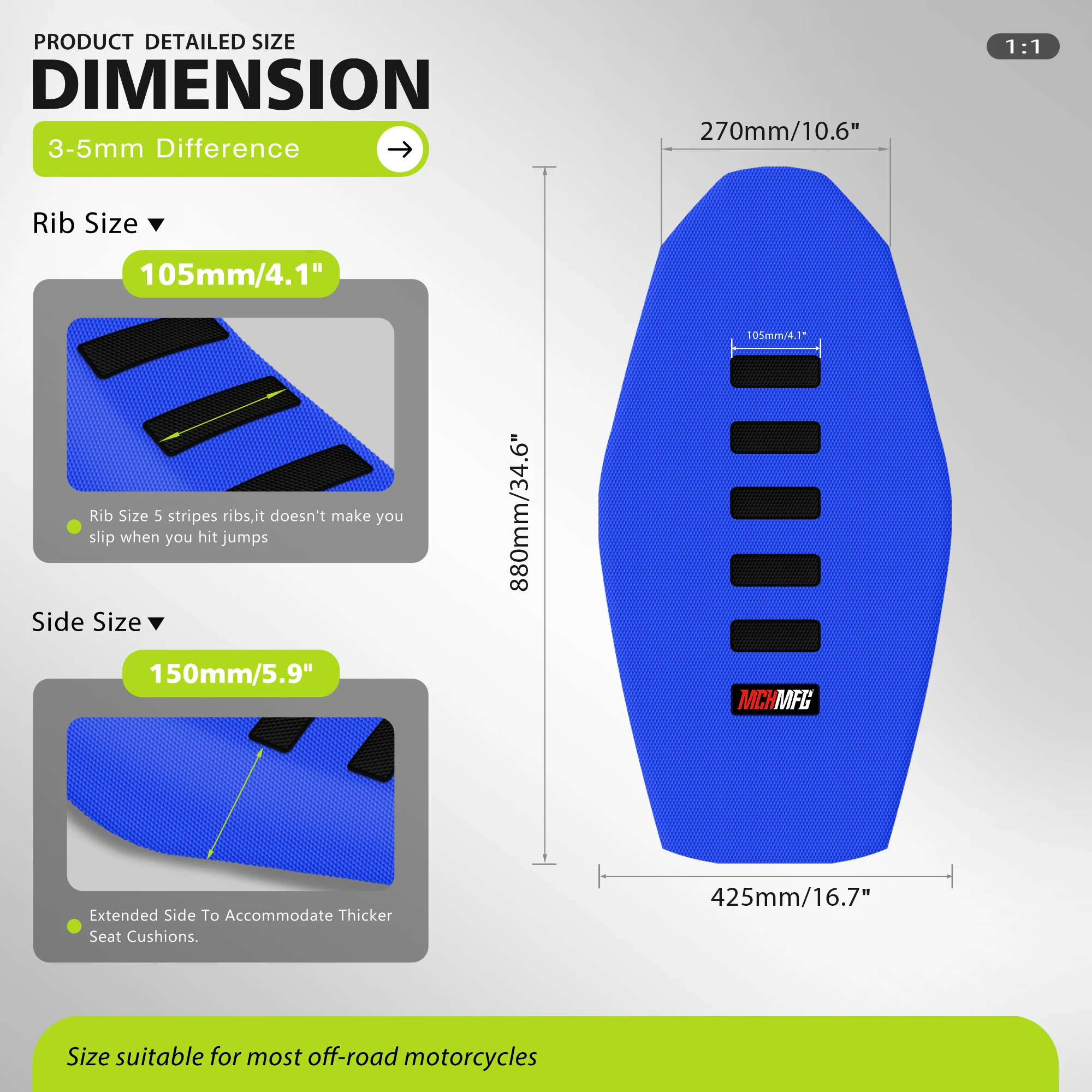 DSMTECH Universal Gripper Enduro Motorcycle Seat Covers for YZ YZF SX EXC CRF KXF TC Anti-slip Waterproof Rubber Seat Covers view 3