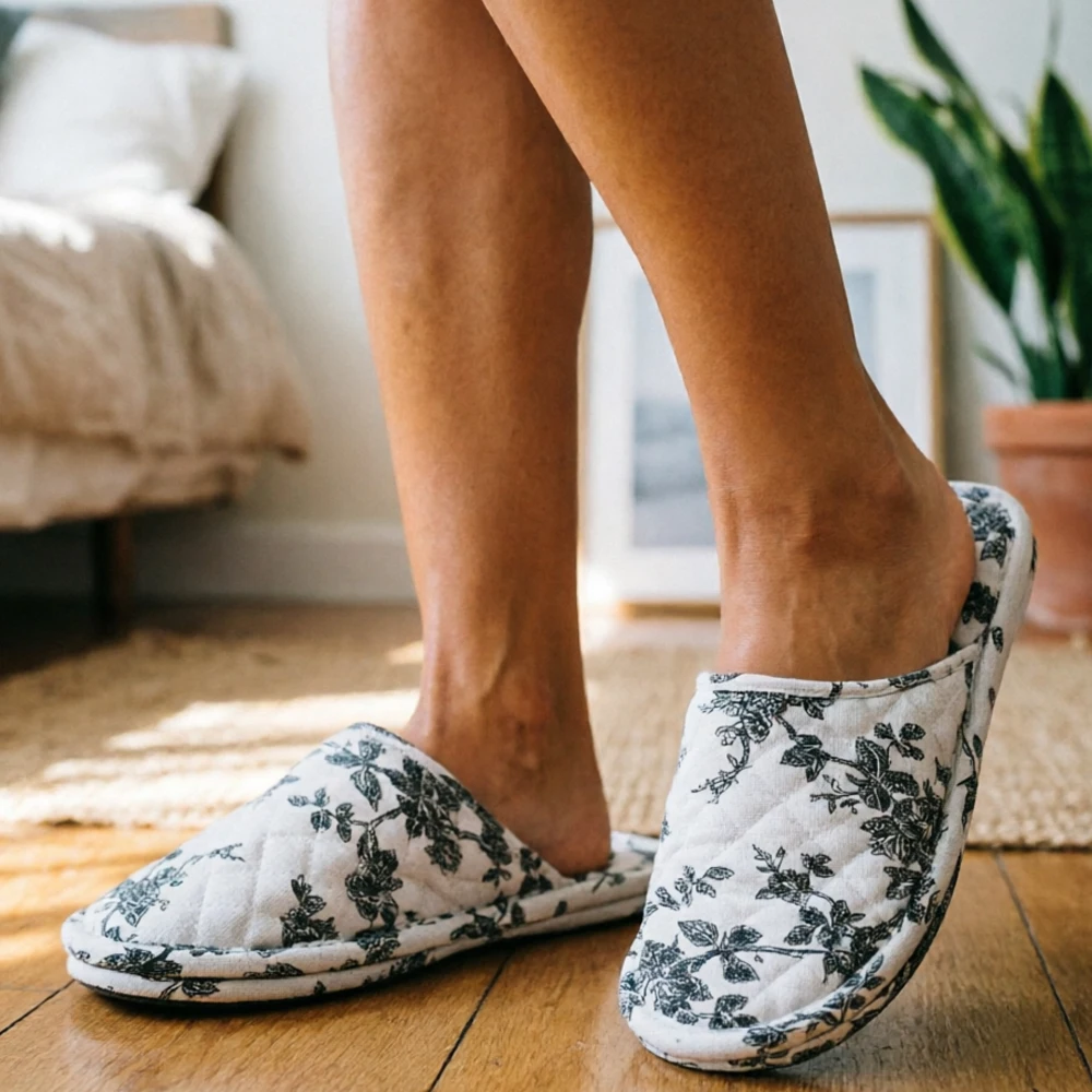 Fashion Women Slippers Soft Cotton Floral Floor Shoes Plus Size Couple Home Shoes Antislip LIghtweight Indoor Home Slippers