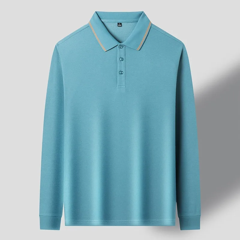Men's Spring Autumn Lapel Polo Shirt Long Sleeve Business Casual Collared T Shirt Inner Base Layer Top
