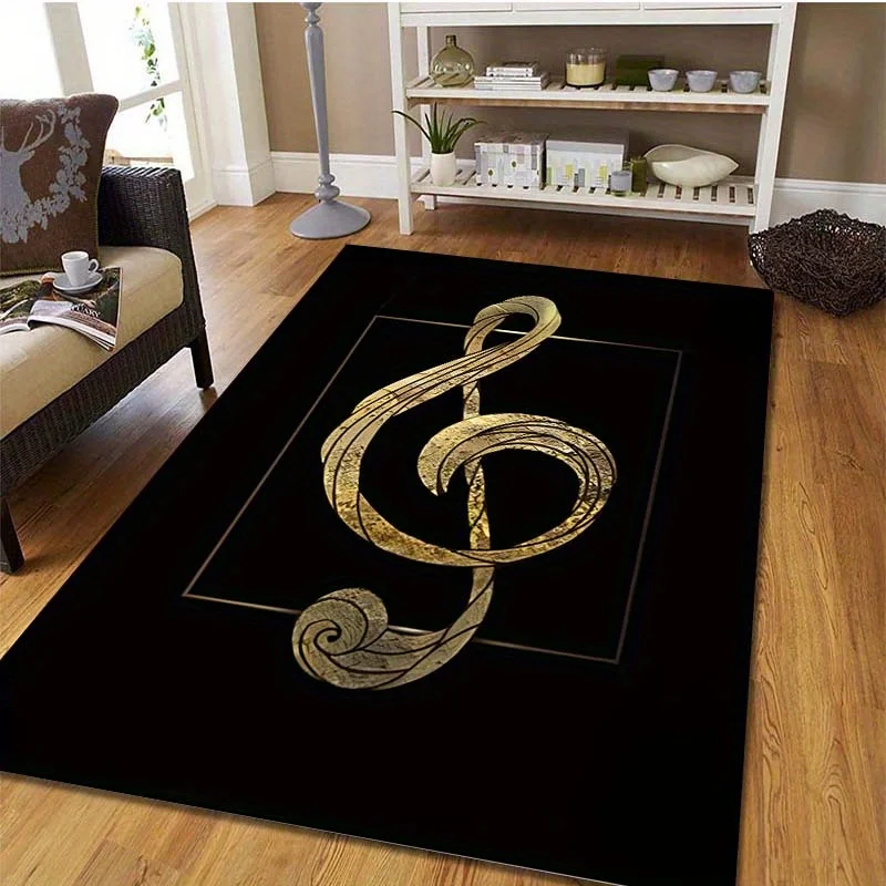 

Golden Music Note Pattern Carpet for Living Room Kitchen Hallway Balcony Rugs Anti-slip Dirt Resistant Bath Bedroom Floot Mat