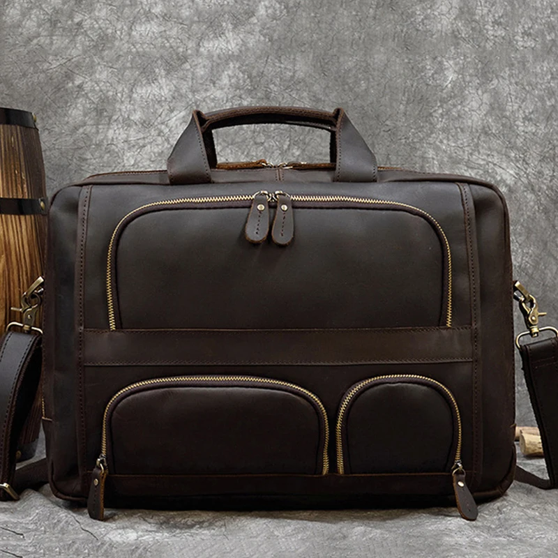 

New retro crazy horse leather luxury handbag, briefcase, computer bag, genuine leather single shoulder diagonal cross bag