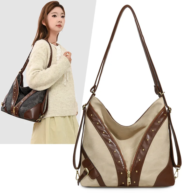 

Women's Niche Vintage Studded Bag - Sophisticated Commuter Convertible, Versatile Underarm Shoulder Crossbody Bag