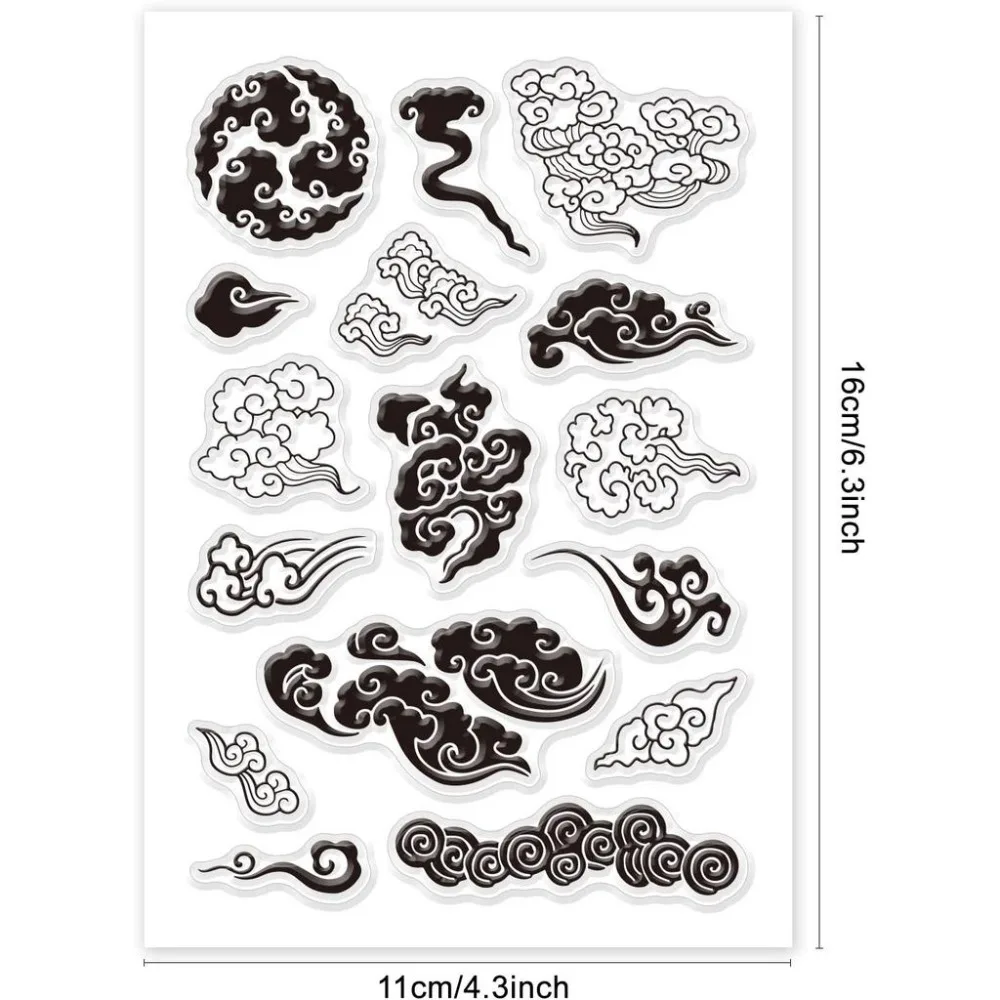 1Sheet Oriental Style Clouds Clear Stamps Transparent Stamp Seal for Card Making Decoration and DIY Scrapbooking
