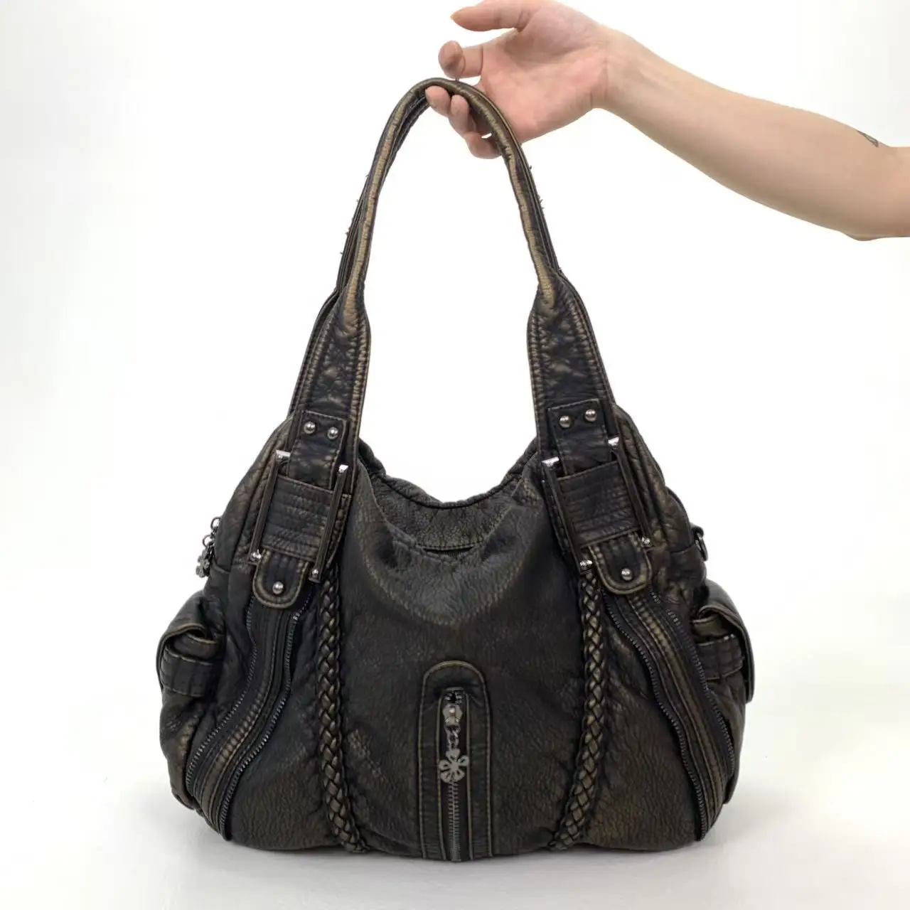 

Ladies' street Y2K personalized punk vintage tote bag with large capacity and multiple pockets, vintage crossbody handbag