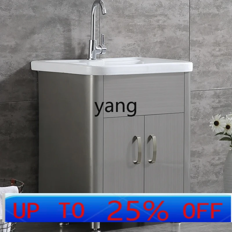 

LTT Stainless Steel Laundry Integrated Ceramic Laundry Tub with Washboard Bathroom Combination Simple Balcony Ark