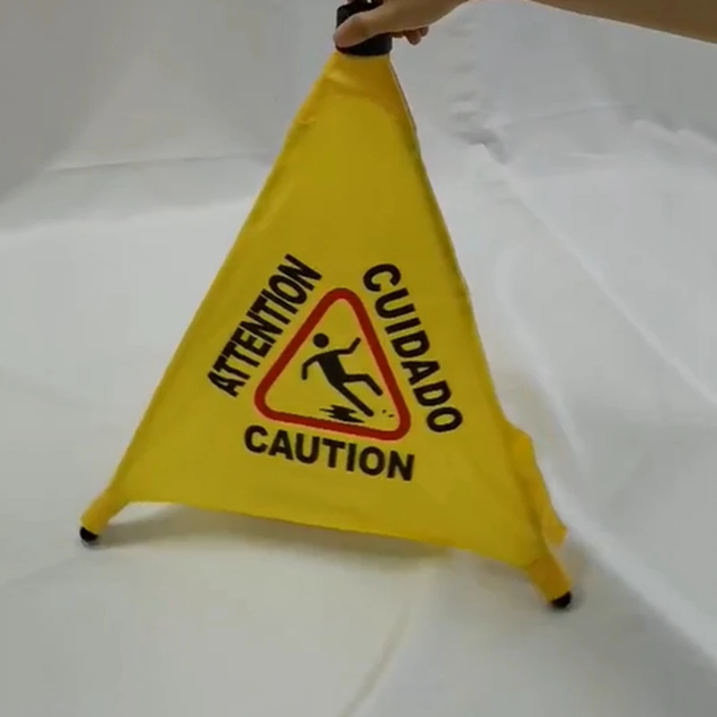 Caution Wet Floor Sign, Slippery When Wet Pops Up Sign, Wall Mounted Foldable Bilingual Safety Warning Alert Cone