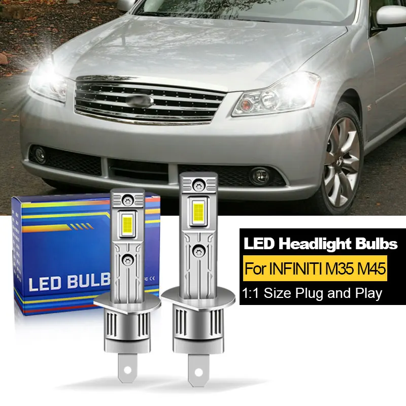 

2PCS CANbus For INFINITI M35 M45 Sedan 4-Door 2006 2007 2008 LED Headlights 9005 HB3 H1 High Low Beam Bulbs 20000LM White 12V