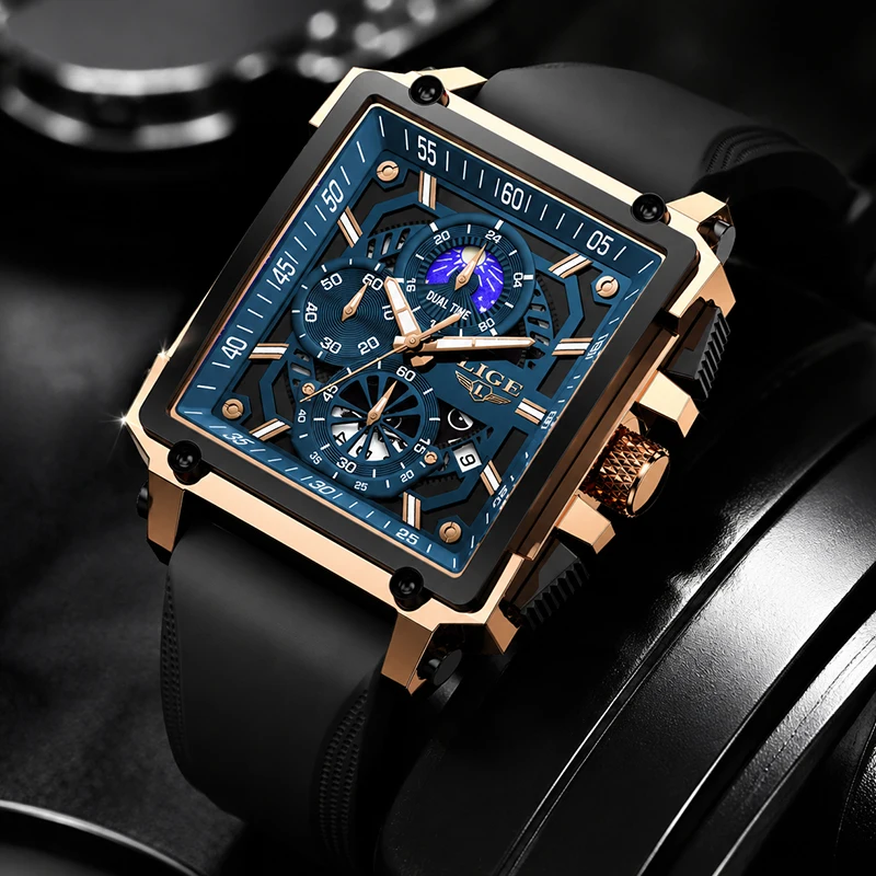 LIGE Fashion Men's Sport Watch Top Brand Luxury Silicone Waterproof Date Chronograph Casual Quartz Wristwatch Clock Montre Homme
