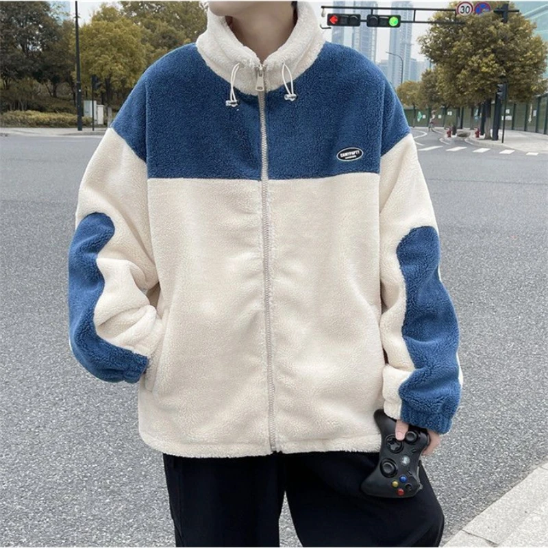 Autumn Winter Polar Fleece Coat Men Fashion Hip Hop Loose Patchwork Thicken Padded Jacket Casual Streetwear Male Outerwear Coats