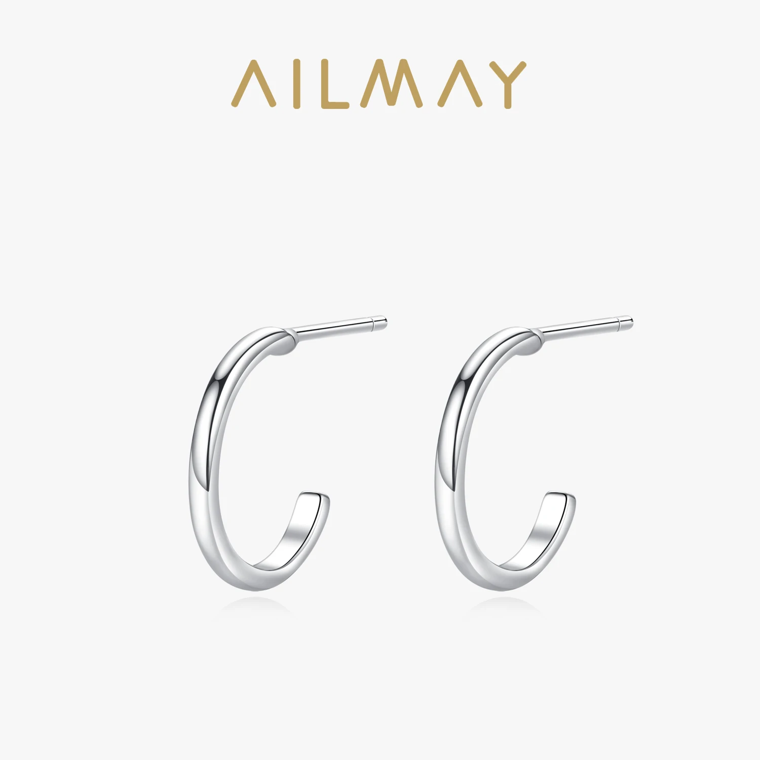 Ailmay Genuine 925 Sterling Silver Simple Charm Geometric Round Stud Earrings For Women Girls Anti-allergy Fine Jewelry Gifts