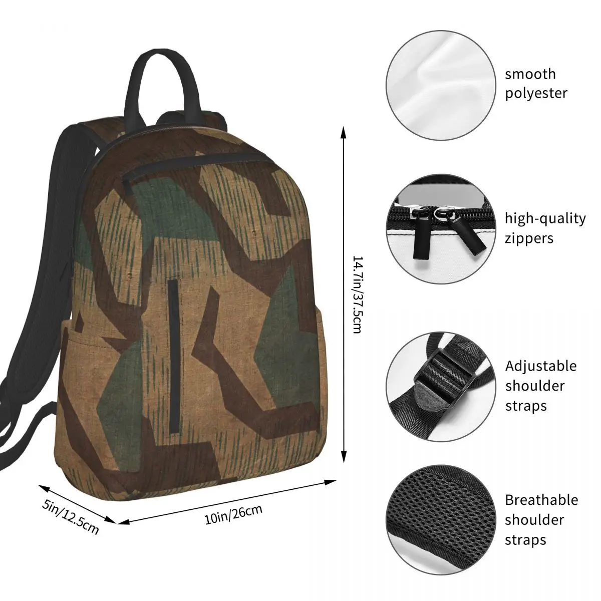 Splintertarn German WW2 Camouflage Army Military Camo  Backpack Student BookBag Boys Girls School Bag Computer Shoulder Bags