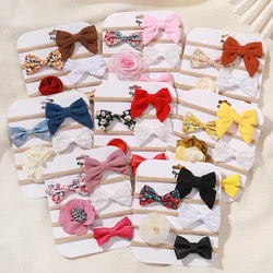 5Pcs/Set Baby Bows Lace Flower Headband Print Nylon Cotton Hair Bands for Girls Children Newborn Toddler Soft Hair Accessories