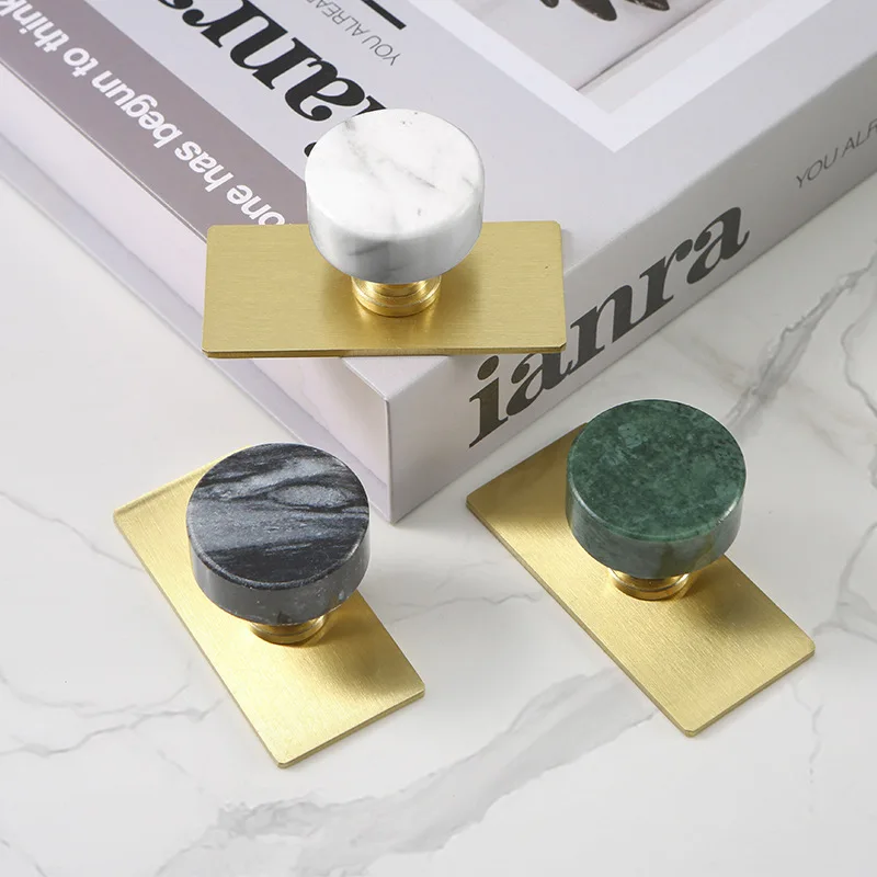 Round Marble Stone Furniture Handle Drawer Knob White Green Brass Handles For Kitchen Wine Cabinet Door Wardrobe Pulls DiyHome