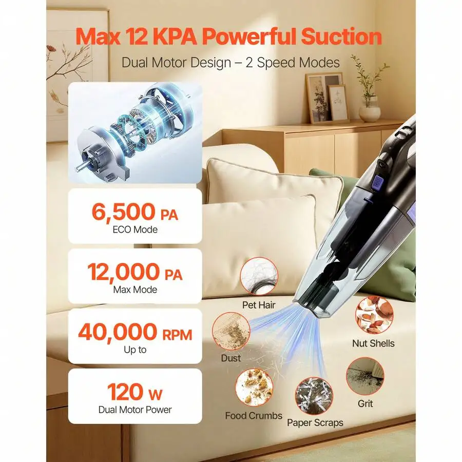 Handheld Vacuum, Portable Vacuum Cleaner Cordless With HEPA Filter And Brushes, Lightweight Hand Held Cleaner With Powerful Suct