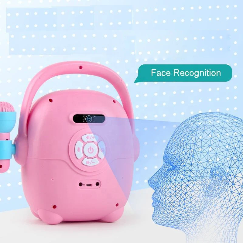 Micrófono, máquina de Karaoke, instrumento musical, juguetes, reconocimiento facial, reproductor de música para niños, juguete, altavoz portátil para niños y niñas