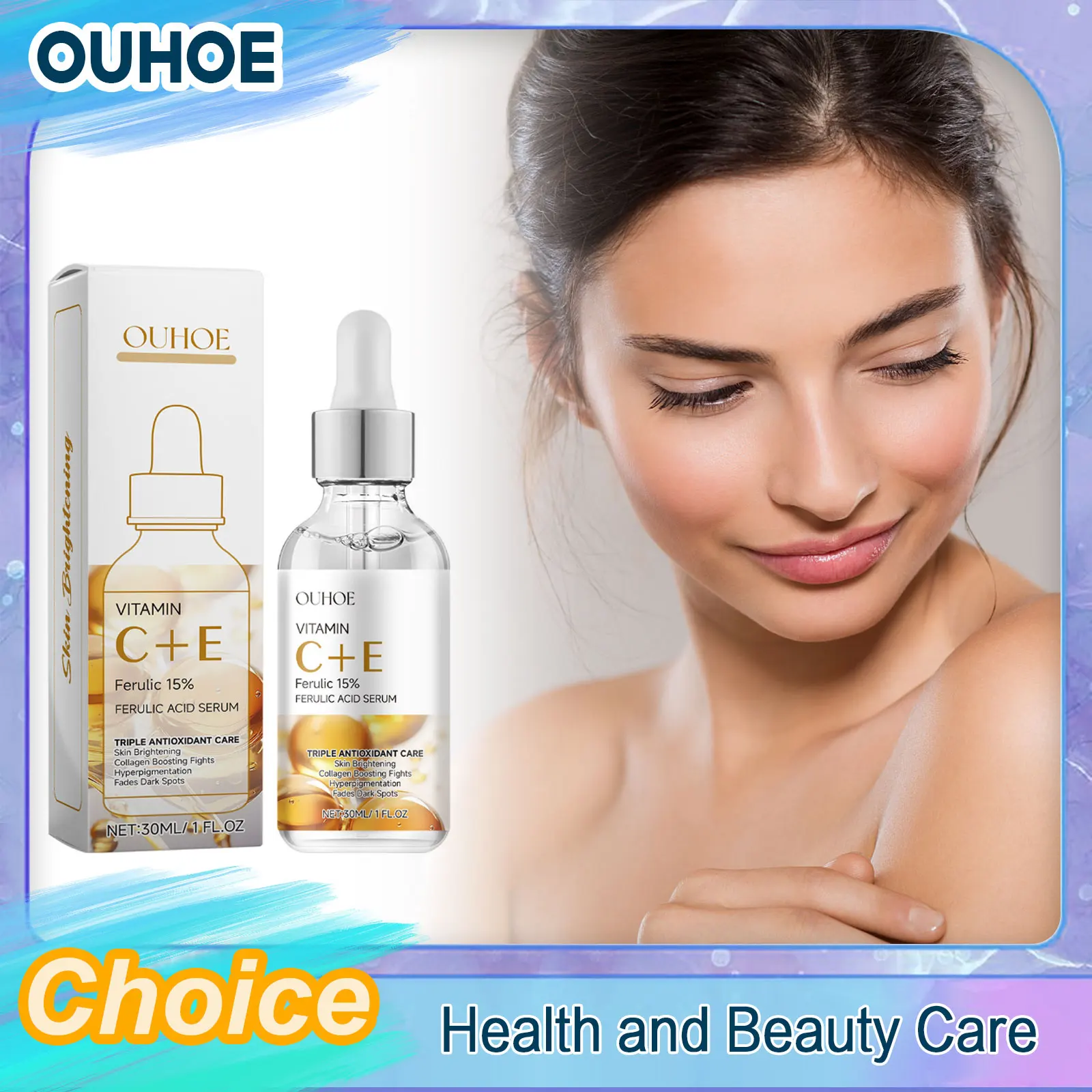 Ácido ferúlico soro desvanece-se linhas finas de endurecimento hidratante clareador encolher poros vitamina C E essência facial cuidados com a pele nu