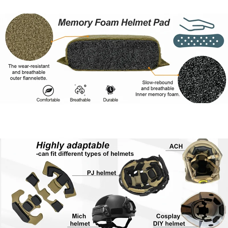 Universelles taktisches Helm-Memory-Schaum-Pad-Set – schützende Kisseneinsätze für FAST/MICH/ACH/USMC/PASGT-Helme