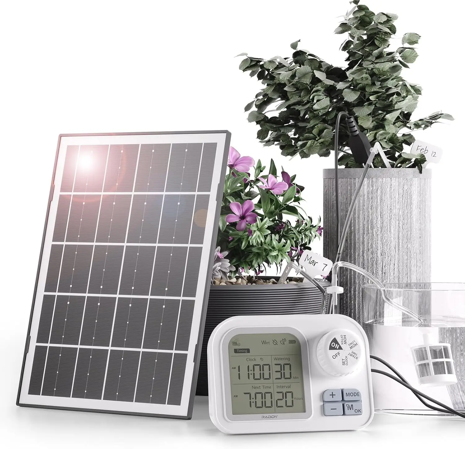 

WS-7 Solar Drip Irrigation Kit with IPX7 Waterproof, Auto Watering System for 15 Potted Plants, with Auto-Soil Humidity
