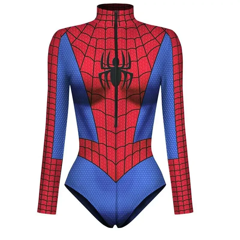 Spiderman Captain Superhelden-Badeanzug für Damen und Herren, 3D-Druck, langärmelig, Badeanzug, Cosplay, Overall, Halloween, Karneval, Outfit