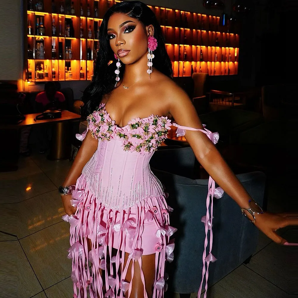 Elegant Tassels Mermaid Prom Dress Off-Shoulder Beads Appliques See-Through Evening Party Gown Birthday Dress Customized