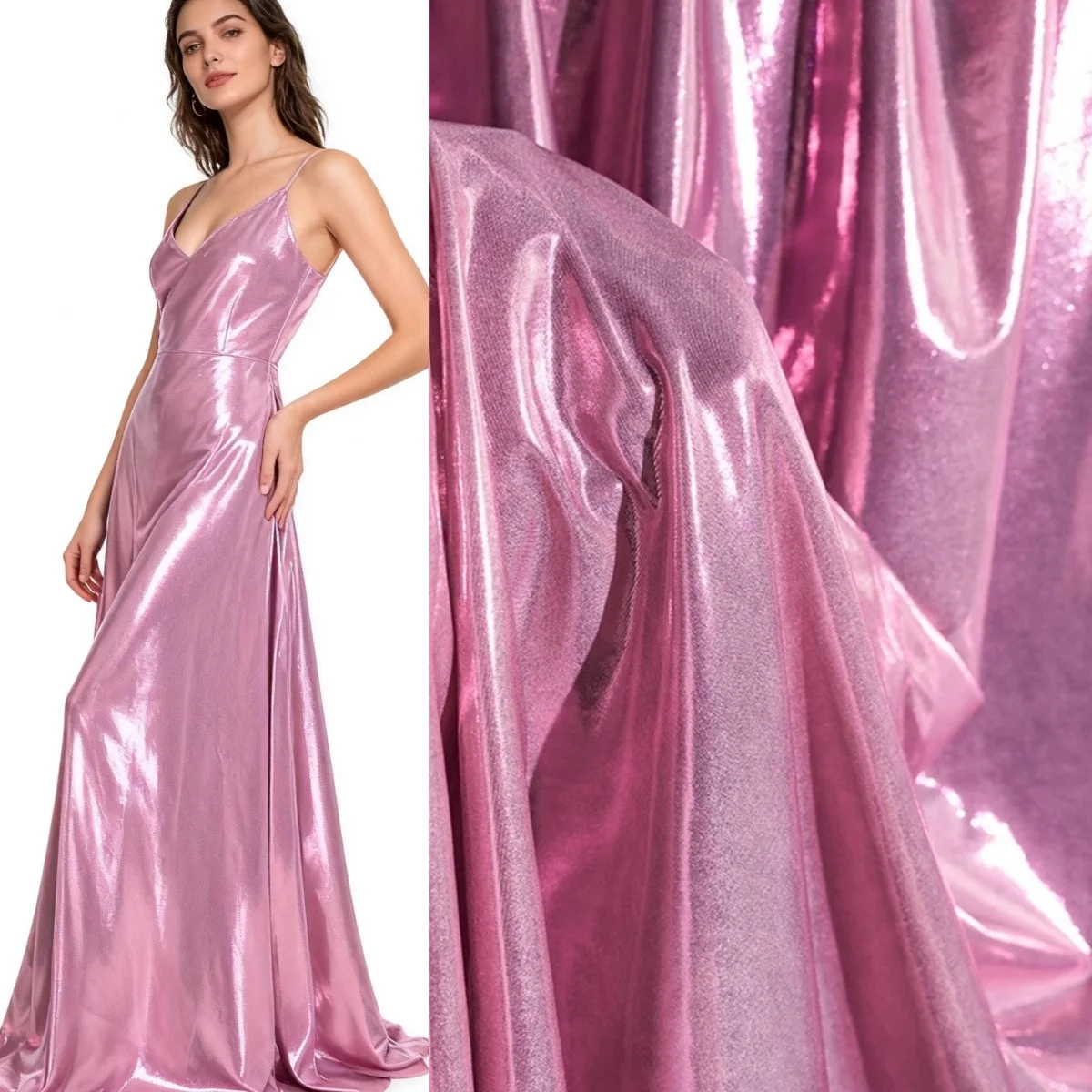 Sparkling elastic pink metallic soft fabric sewing stage performance clothing fabric pants tops designer fabric sold by meter