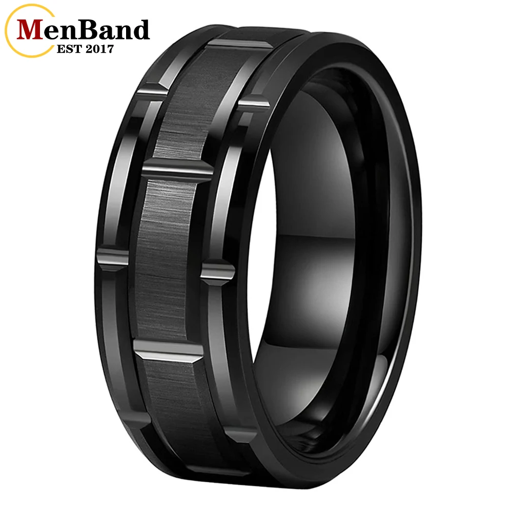 

MenBand Fashion Mens 8MM Gold Color Tungsten Carbide Wedding Ring Multi-Faceted Grooved Polished Brushed Unique Gift Jewelry