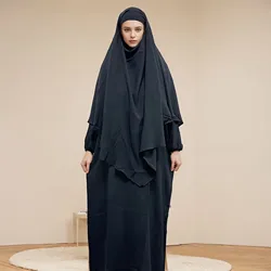 Ramadan Khimar Muslim Women 2 Piece Prayer Set Dress Full Cover Islam Burka Hooded Arab Jalabiya Umrah Eid Abaya Worship Service