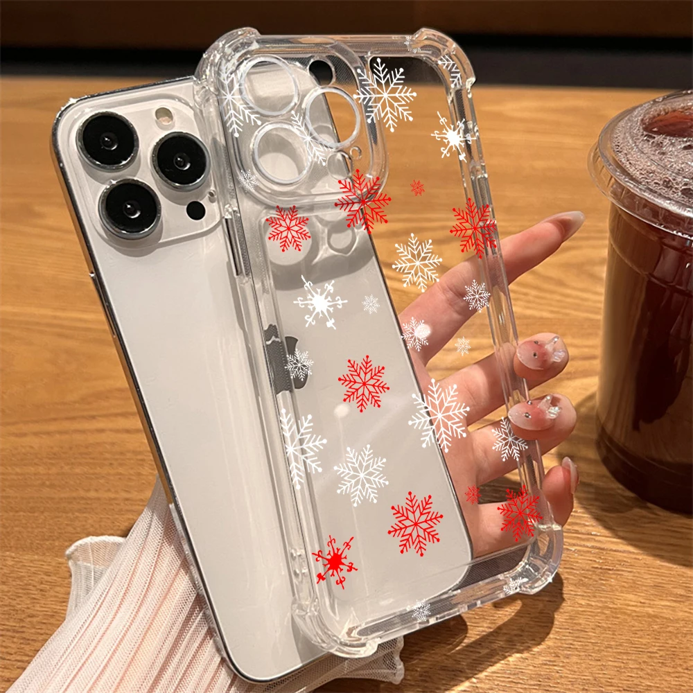 

Christmas Snow Phone Case for iPhone 15 14 13 ProMax XR XS Max 7 8 Plus SE 12 11 Shockproof Hard Back Capinha Transparent Cover