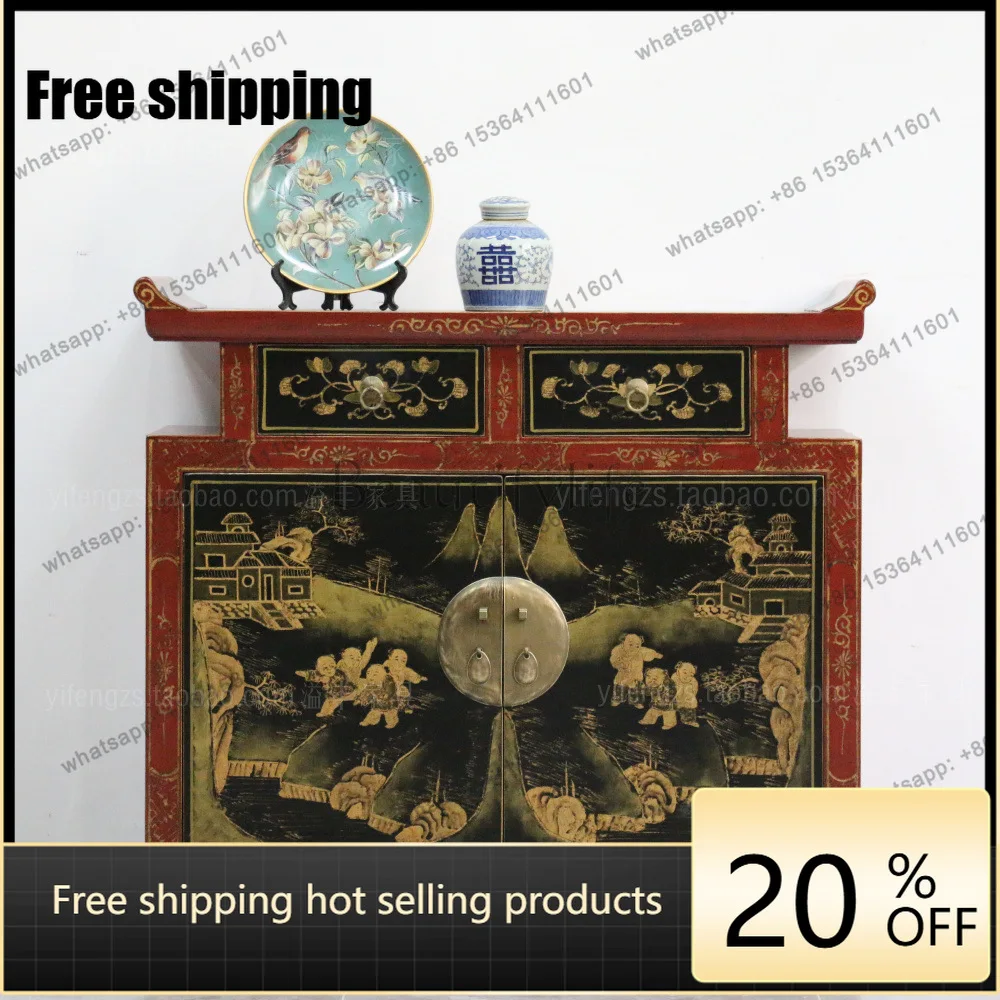 LS painted entrance cabinet new Chinese style two doors old retro dining side hand painted decorative locker
