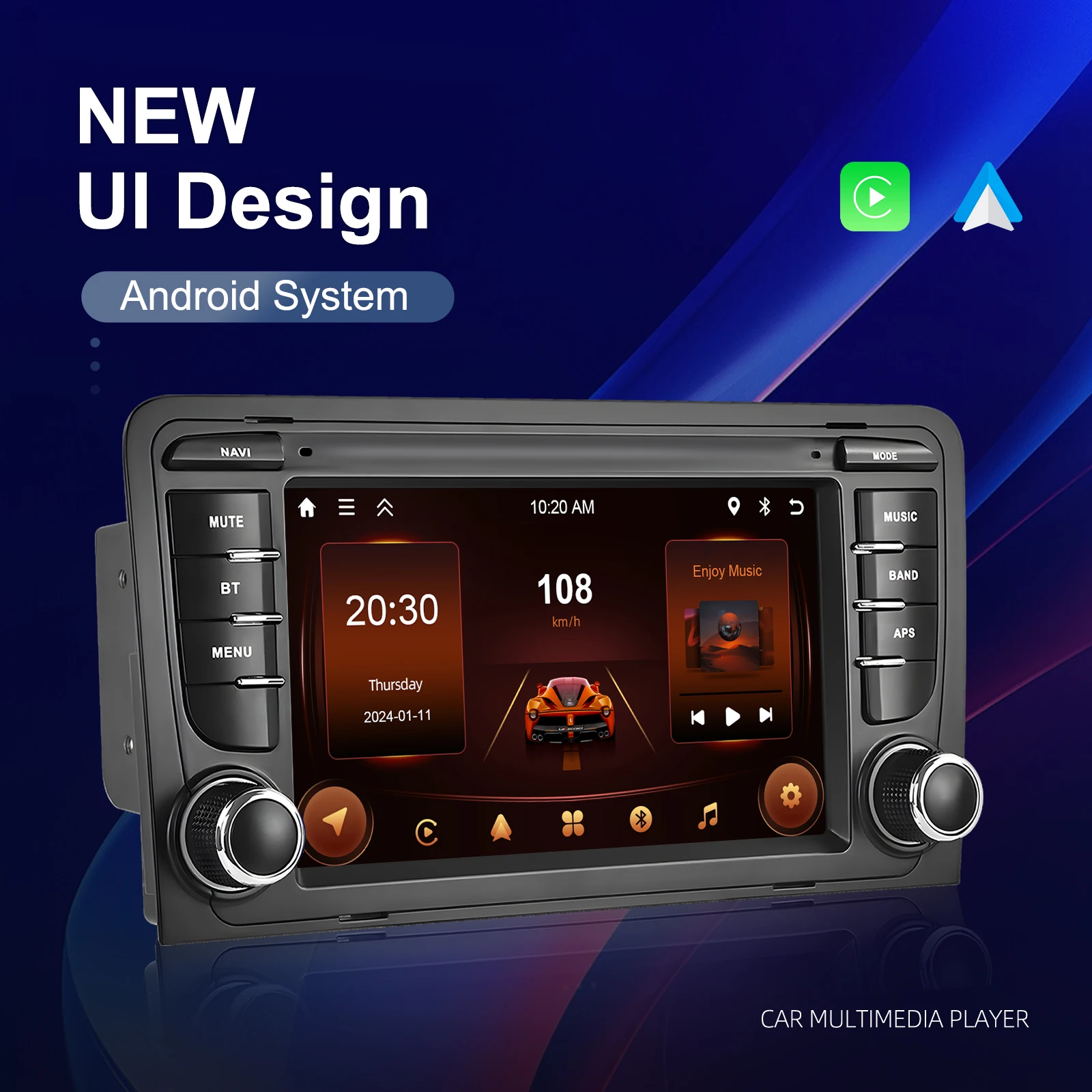 Podofo 2DIN 2+64G Autoradio für Audi A3 8P (2003-2012)/RS3 Sportback (2011-2012) Carplay Auto-Audio Android Auto GPS Mirror Link – Detail 22