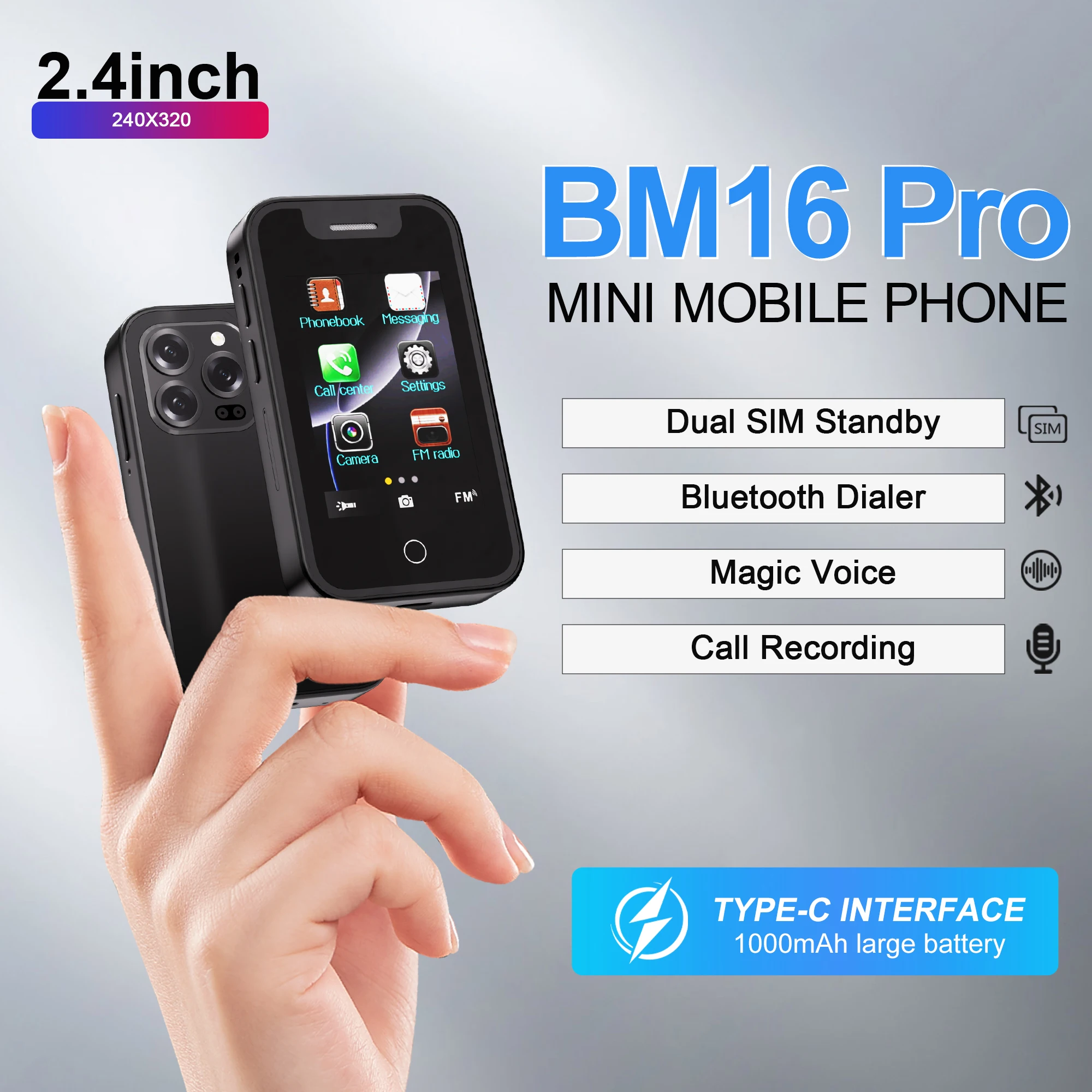 SERVO BM16 PRO Touch Screen Mini Mobile Phone Magic Voice Call Recording Flashlight Dual SIM Standby 2G Small Pocket Cellphones