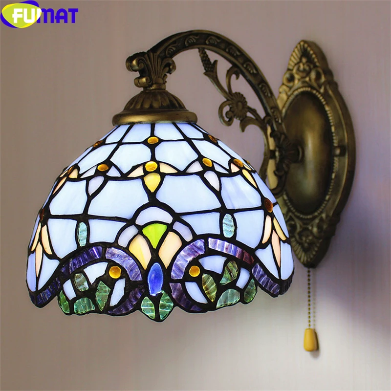 Tiffany Retro Mermaid Wall Lamps Stained Glass Baroque Asile Stair Wall Mounted Art Decor Sconce Bedside Bedroom LED Wall Light