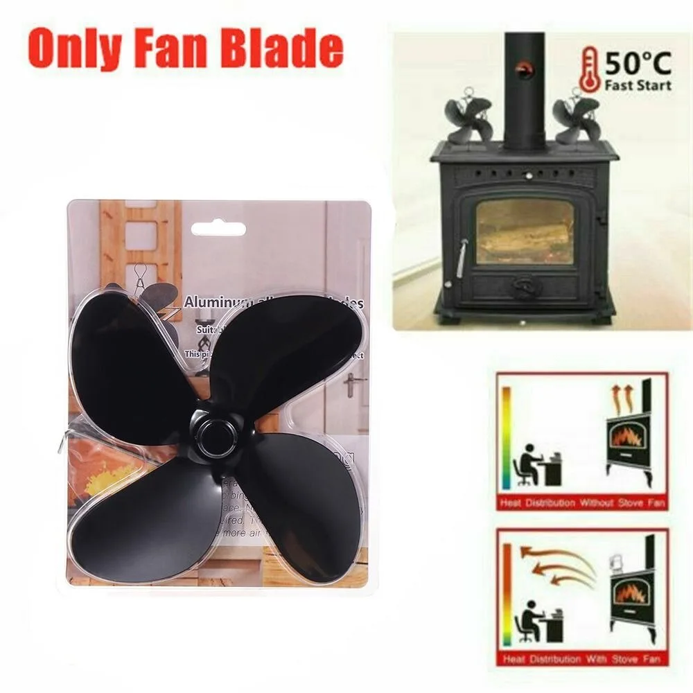 4 Blades Wood Stove Fan Heat Power Stove Top Fan Black Fireplace Fan Wood Fireplace Fan Pellet Stove Fan Fireplace Accessories