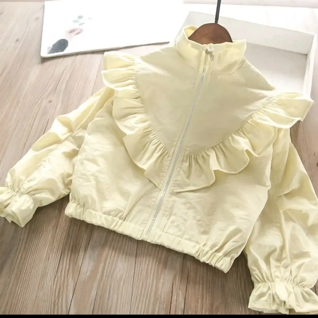 Spring Autumn Girls' Ruffled Standing Collar Shirt Children's 2026 Fashion Solid Color Long Sleeve Top Blouse for Girls 2-10Y